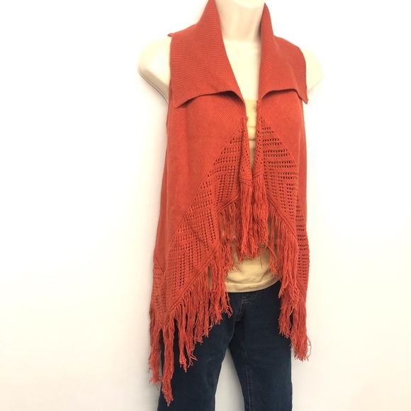 Versona Rust Orange Boho Fringe Vest - Picture 11 of 16